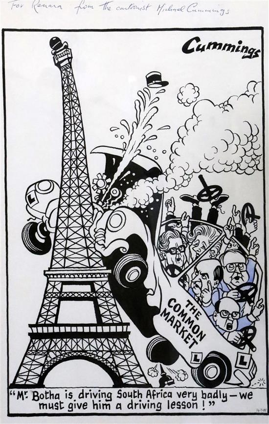 Arthur Steward Michael Cummings (1919-1997) Original cartoon - The Common Market Mr Botha is driving South Africa very badly - we must